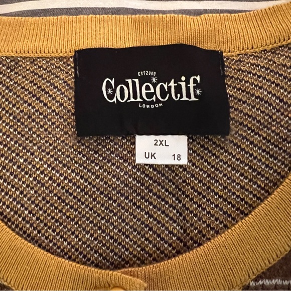 Collectif London Mustard Plaid Sweater, Size 2XL, Cute Pinup Rockabilly Look! - Picture 4 of 6